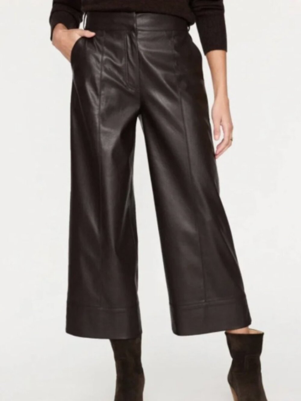 Brochu Walker Odele Soft Vegan Leather Cropped Wide Leg Pants Timber Brown M